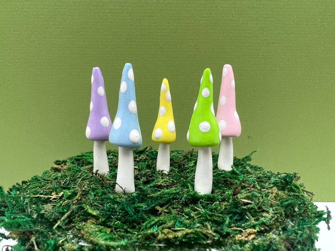 Fairy Garden Miniature Polymer Clay Mushroom Plant Pick Pastel Spring Mix Set of MakerPlace by Michaels
